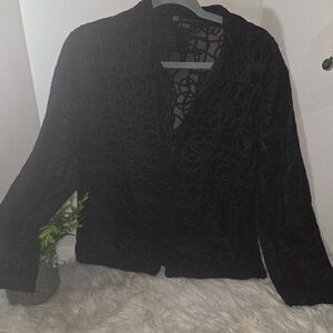 VTG Casual Studio Black Sheer Mesh Embroidered Lace Jacket - Women, Size M